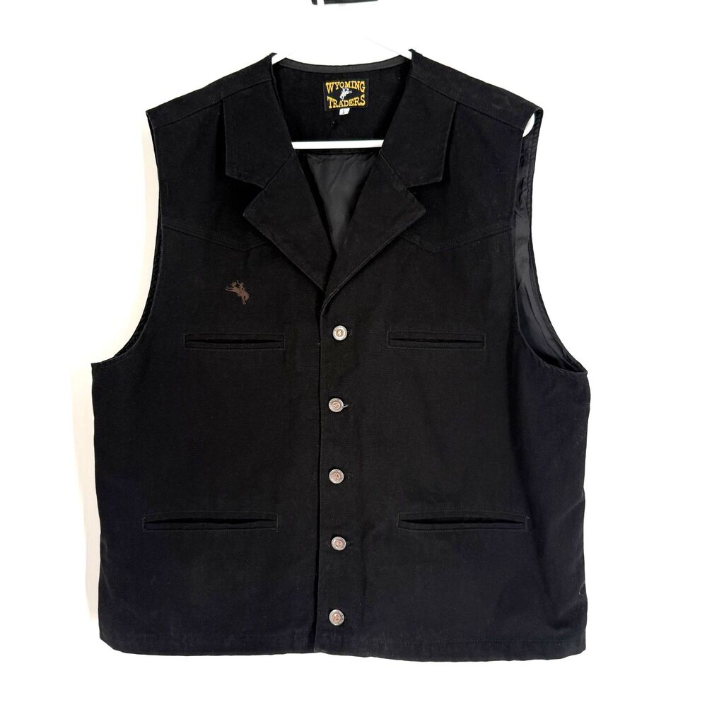 Wyoming Traders Vest Black Canvas Western Rodeo Cowboy Yellowstone Mens L